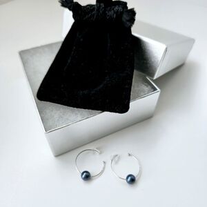 【ブルー系】 ピアス パールフープピアス K10WG