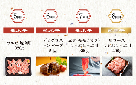 飛騨牛×飛米牛 全12回のブランド牛定期便 焼肉 すき焼き しゃぶしゃぶ ハンバーグ 切り落とし すきやき 切落し 味付け 国産 ブランド牛 食べ比べ セット 牛肉 肉 和牛 お楽しみ 12回 毎月 