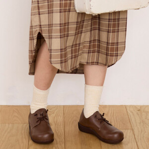 ゴム紐レースアップコンフォートシューズ｜ブラウン  L(24.0cm) レディース スリッポン 幅広 甲高 外反母趾 ゆったり幅 大人気 靴