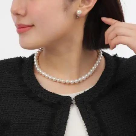 【RoseYumiRose】9mm＆10mmパール2点セット(ネックレス/イヤリング)ホワイト【配送不可地域：沖縄県】【1734222】