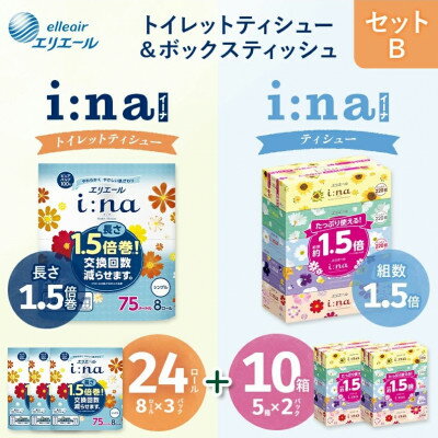 【ふるさと納税】セットB トイレットペーパー シングル 8ロール × 3パック + ティッシュ 5箱 × 2パック【配送不可地域：離島・北海道・沖縄県】【1615625】