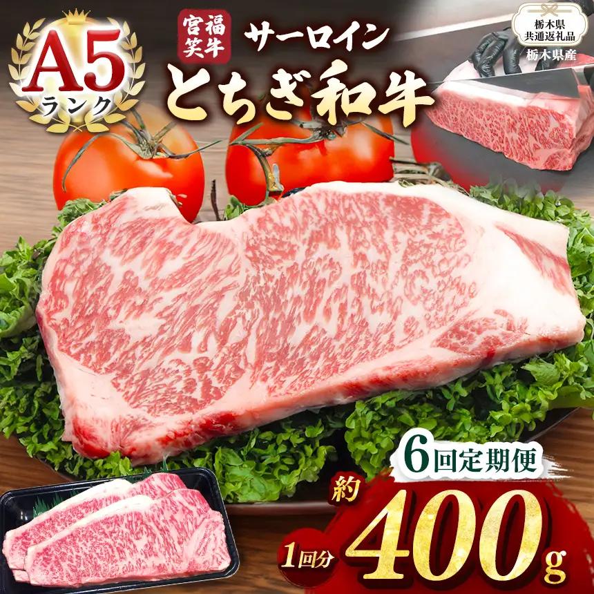 【栃木県共通返礼品 栃木県産】【定期便6回】宮福笑牛(とちぎ和牛) A5 サーロインステーキ　約200gx2枚  | 栃木県 下野市