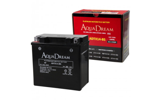 AQUADREAM PLATINUM バイク用バッテリー 液入充電済 ADTX14-BS 1個【1608769】
