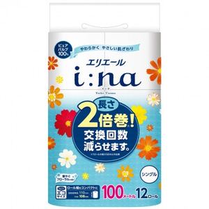 エリエール i:na(イーナ)トイレットペーパー　シングル 12R×6パック(72個)【1623669】