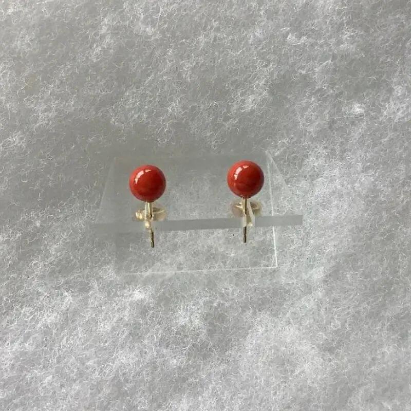 【珊瑚】ピアス 赤玉珊瑚 K18G