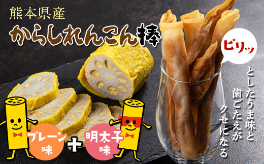 からし蓮根を春巻きの皮で包んで揚げました。熊本の新名物「からしれんこん棒」一度食べるとやみつき！2種の味を楽しめる嬉しいセット♪