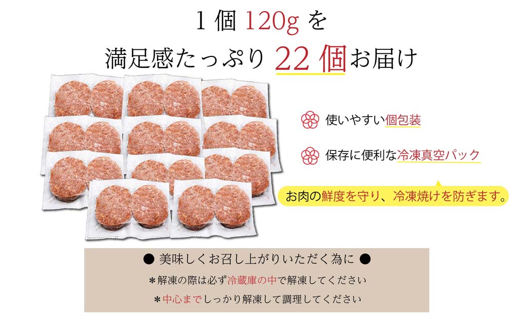【14日以内発送！期間限定】佐賀牛入り ハンバーグ 22個 2.6kg(120g×22個)【佐賀牛 黒毛和牛 ブランド牛 九州 ハンバーグ 牛肉 豚肉 国産 お弁当 おかず 惣菜 おすすめ 人気】(H083105)