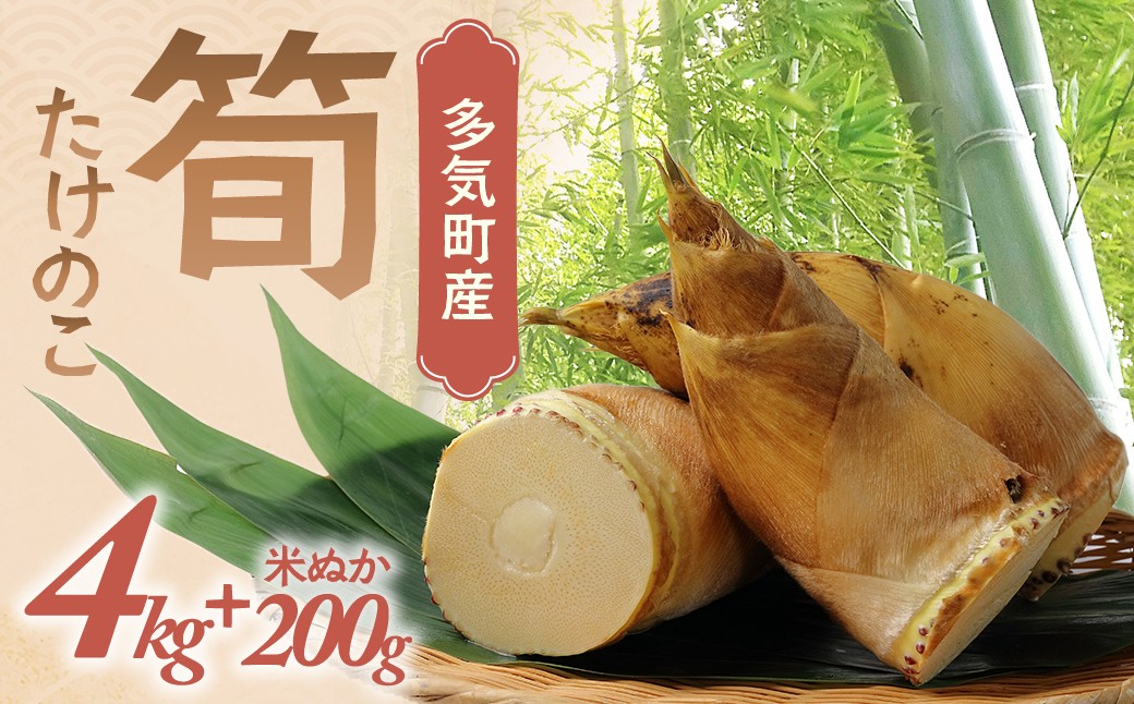 
            たけのこ 4kg 米ぬか付き 筍 タケノコ 国産 三重県 多気町 JA-05
          