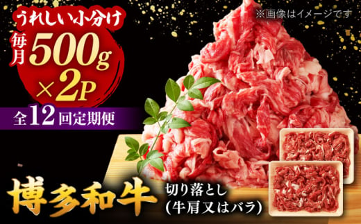 【全12回定期便】【たっぷり大容量！】博多和牛 切り落とし 1000g(500ｇ×2Ｐ）   桂川町/株式会社 MEAT PLUS [ADAQ016]