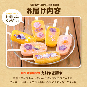 手作りアイスキャンディー エディブルフラワー入り 10本(たいやき絲や/010-1907) 鹿児島 手作り アイス アイスキャンディー 氷 氷菓子 スイーツ おやつ マンゴー グァバ パッションフルー