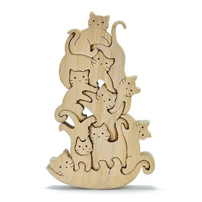 ふるさと納税 河内長野市 木工パズル　ネコの組体操3