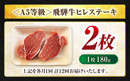 【12回定期便】飛騨牛 ヒレステーキ 180g×2枚【マルゴー】A5 霜降り 希少部位[MBE010]
