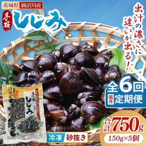 【全6回隔月定期便】茨城県涸沼川産 だしの濃さに違いが出る！手掘しじみ（砂抜き）150g×５個（750g）【涸沼川 シジミ オルニチン 味噌汁 スープ 茨城県 水戸市】（MS-5）