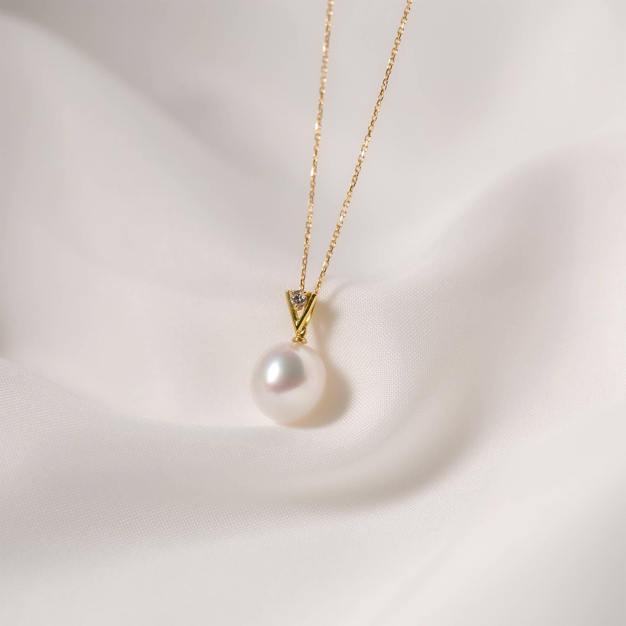 【星影】一粒 シロチョウパール ダイヤモンド イエローゴールド ペンダント｜無調色 白蝶真珠（南洋真珠) 10mm K18YG　　