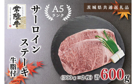 【茨城県共通返礼品・茨城県産】【常陸牛A5ランク】サーロインステーキ　600ｇ（300ｇ×２枚）（KCK-2）