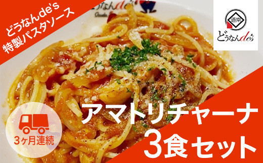 
【3カ月連続】どうなんde's特製 パスタソース（アマトリチャーナ）3食セット KNE042
