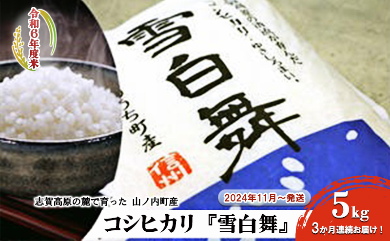 【令和6年度米！】志賀高原の麓で育った 山ノ内町産コシヒカリ『雪白舞』5kg 3か月連続お届け！2024年11月～発送 米 お米 コシヒカリ 5kg 5キロ ブランド米 令和6年 令和6年産 定期 3ヶ月