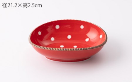 いげ皿楕円鉢赤水玉20cm1点 NAZ509 