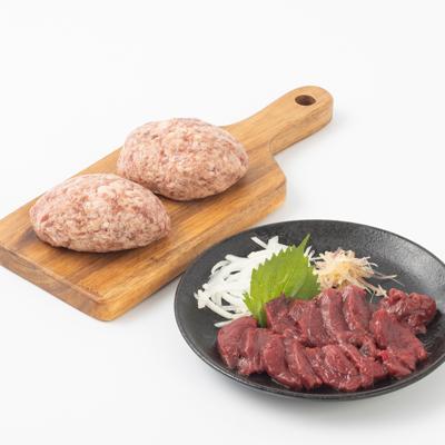 ふるさと納税 南阿蘇村 熊本県産あか牛 ハンバーグ2個(150g×2個)赤身馬刺し150g(50g×3個)セット(南阿蘇村) |  | 02