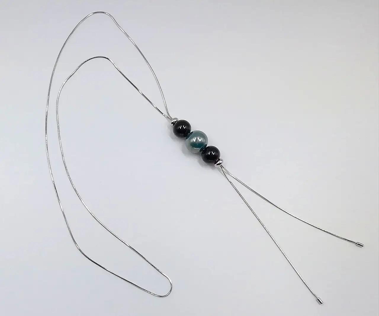 輪島うるし塗 Ｙ字ネックレス（色銀地塗） 青　wa049　ネックレス
