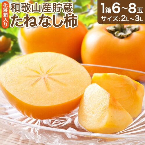 【ふるさと納税】和歌山産貯蔵たねなし柿 化粧箱入り 6〜8玉 (2L〜3Lサイズおまかせ) 厳選館 《12月中旬-1月下旬頃出荷》和歌山県 日高川町 柿 カキ かき ジューシー フルーツ たねなし 化粧箱