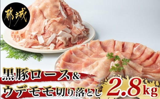 
黒豚ロース＆ウデモモ切り落とし2.8kg_AC-2511_(都城市) 豚肉 都城産黒豚ロース肉 500g×2パック ウデモモ切落とし 300g×6パック 計2.8キロ ポーク 冷凍 セット おかず しゃぶしゃぶ 野菜炒め
