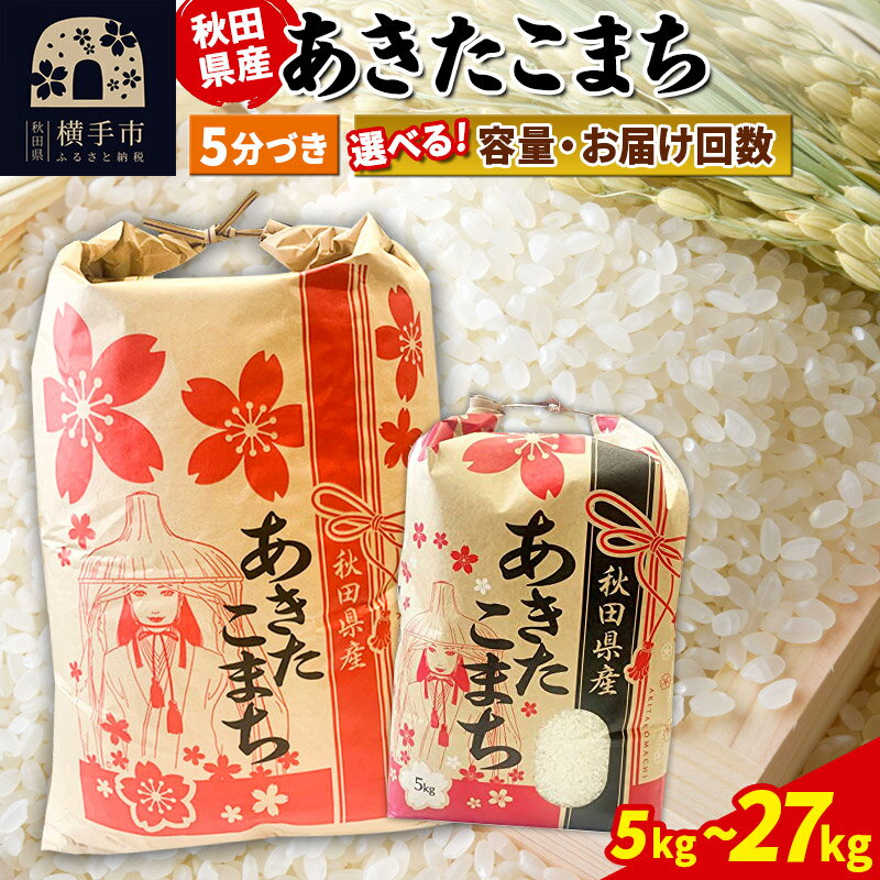 【ふるさと納税】あきたこまち【5分づき】定期便 3kg×1袋／5kg×1袋／10kg（5kg×2袋）／20kg（5kg×4袋）／27kg×1袋【選べる容量・お届け回数】