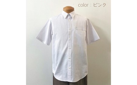 【遠州織物】武襯衣 先染ストライプドビー織シャツ　メンズ 半袖 ピンク ファッション 服 男性  ピンクL