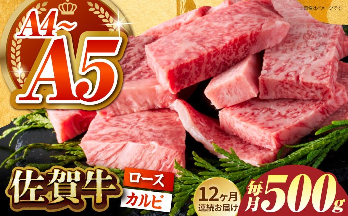 
            【いろいろな部位を楽しめて、食べごたえ抜群！】＜全12回定期便＞佐賀牛 はしっこちゃん 500g（ロース カルビ）【がばいフーズ】 [HCS043]
          