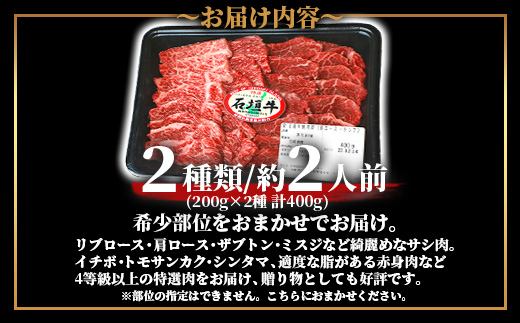 SI-20 石垣牛・焼肉用・1ランク上のお試しセット・ミスジ、イチボなど希少部位が200g×2種＝計400g入り