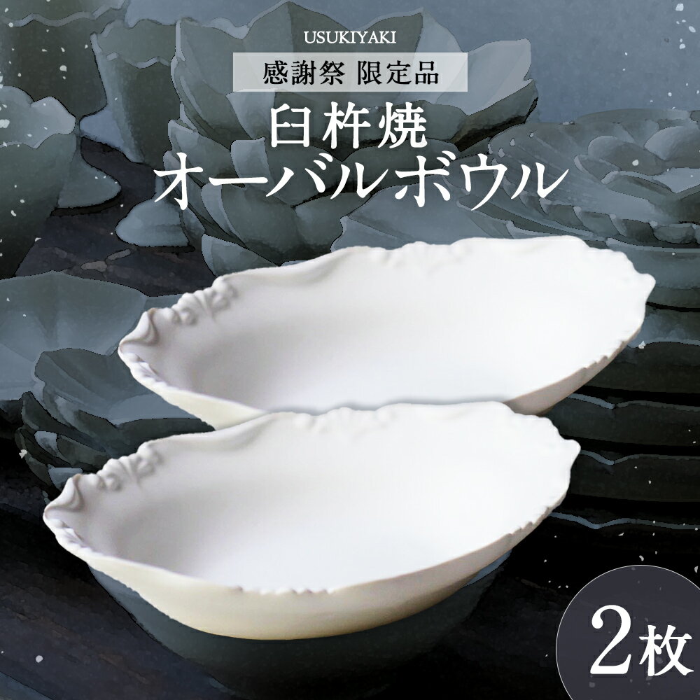 【ふるさと納税】【感謝祭＊限定品】オーバルボウル 白 2枚 白磁 輪花オーバル長皿 臼杵焼 ホワイト スイーツ 料理 スタイリッシュ 型打ち 食器 工芸品 日本製 大分県 臼杵市 送料無料