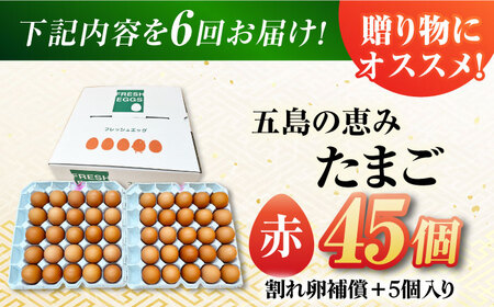 【6回定期便】【箱入り】五島の恵みたまご M-Lサイズ 45個入 / 卵 赤玉子 五島市 / 五島列島大石養鶏場[PFQ049]  玉子 タマゴ 鶏卵 希少 五島列島