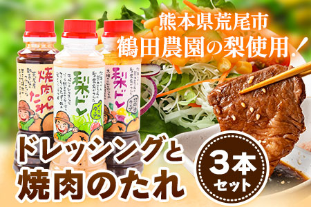 梨ドレッシングと焼肉のタレ3本 鶴田農園《60日以内に出荷予定(土日祝除く)》熊本県 荒尾市産 ドレッシング 焼肉のたれ タレ 梨 果物 フルーツ 美味しい梨 旬の梨 ジューシー梨 フルーツ梨