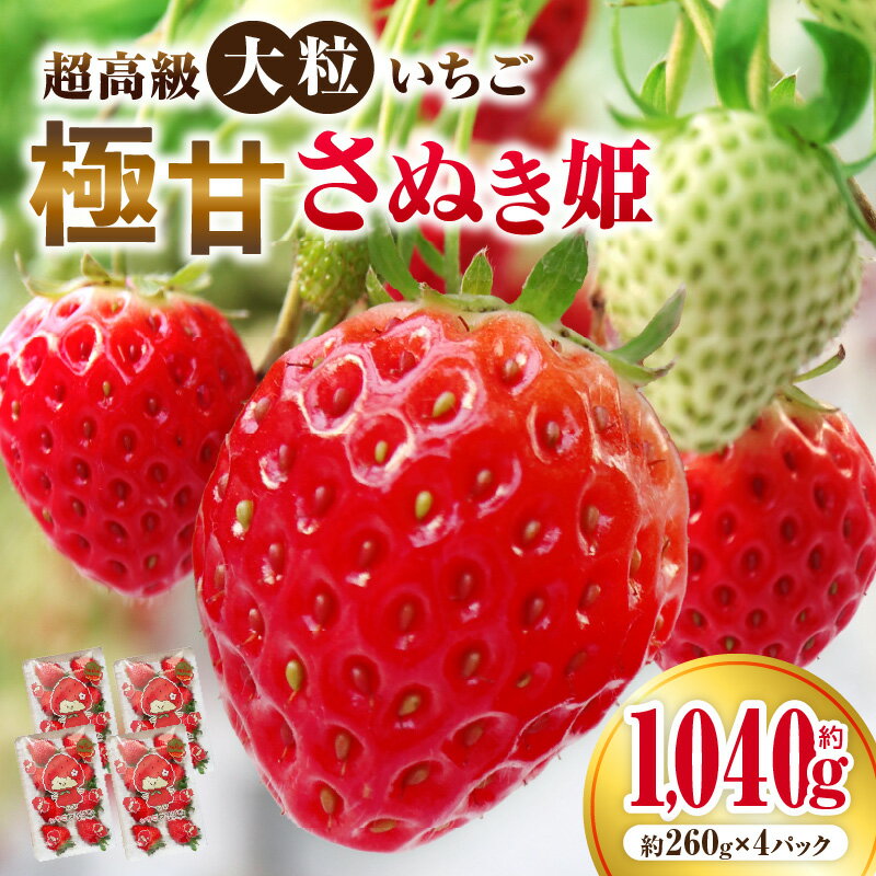【ふるさと納税】超高級大粒いちご 極甘さぬき姫260g×4パック(ハンモックトレー)　いちご 大粒 高級 さぬき姫 果物 フルーツ おすすめ 旬 イチゴ グルメ 季節 旬の果物 ギフト スイーツ パック 果実 贈り物 デザート 人気 果肉 生鮮食品 国産 冷蔵 香川県 三木町 送料無料