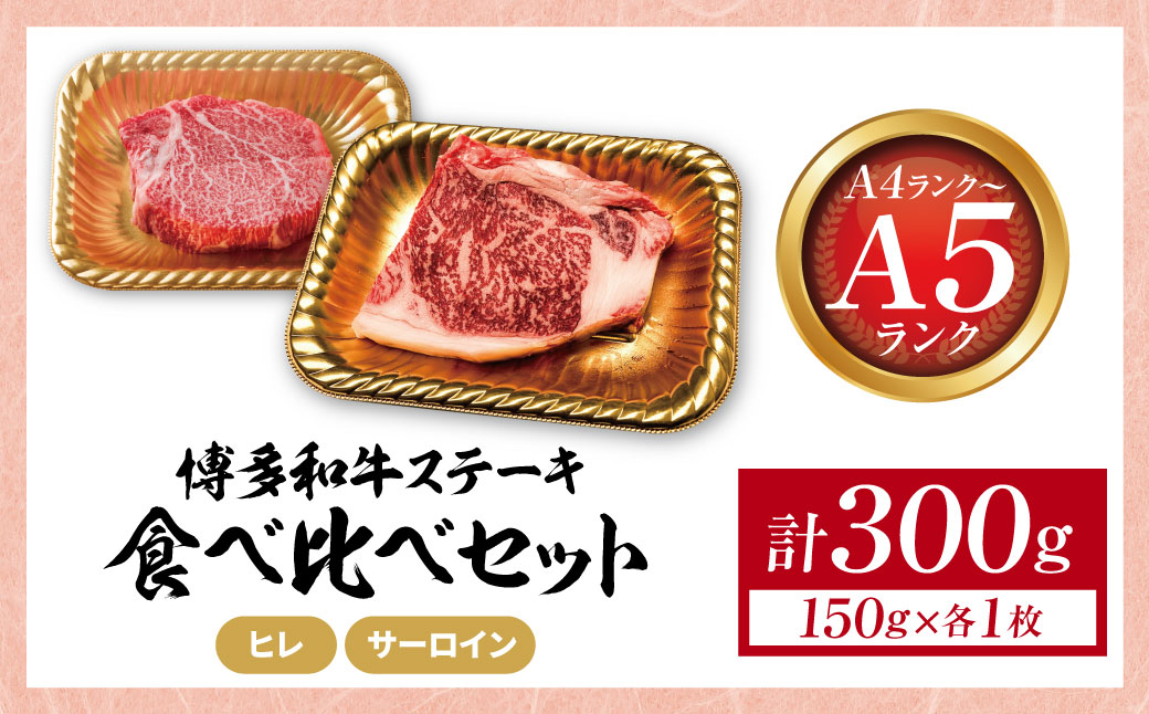 博多和牛 【A4～A5】(ヒレ150g＆サーロイン150g)ステーキ食べ比べセット各1枚 計300g ヒレ・サーロイン（計300g)