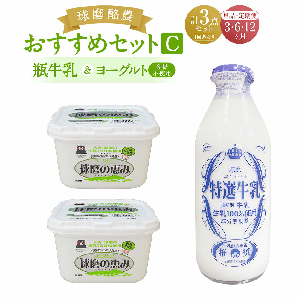 【ふるさと納税】球磨酪農おすすめセットC 瓶牛乳&ヨーグルト砂糖不使用×2個 定期便 3回 6回 12回 ヨーグルト 乳製品 スイーツ 牛乳 ミルク 乳酸菌 善玉菌 健康 美容 腸活 健康 送料無料