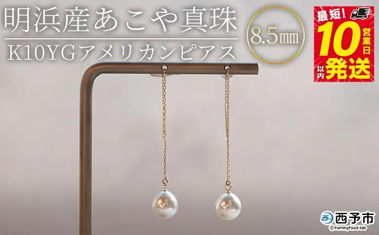 明浜産あこや真珠8.5mm K10Ygアメリカンピアス APR0005