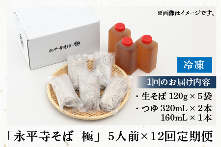 【12ヶ月連続お届け】【越前そば】永平寺そば極 手打ち十割生そば（つゆ付き）5人前 [K-026026]