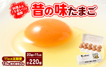 【11ヶ月定期便】料理人も「うまい！」と絶賛 昔の味たまご 20個入り（18個＋割れ補償2個）×11か月※着日指定不可　玉子焼き 卵かけごはん 国産 濃厚 コク 旨味 ｜たまご
