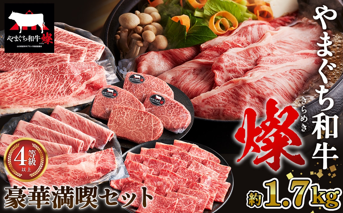 
            やまぐち和牛燦 豪華満喫セット 1.7kg（ももスライス400g・肩ローススライス400g・うで焼肉400g・希少部位ステーキ500g）（下松市） ／ 国産 牛肉 国産牛 肉 和牛 ブランド牛 No.219
          