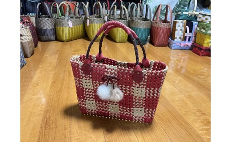 バッグ クラフトおしゃれかごバッグ 雑貨 ファッション オシャレ 赤リボン