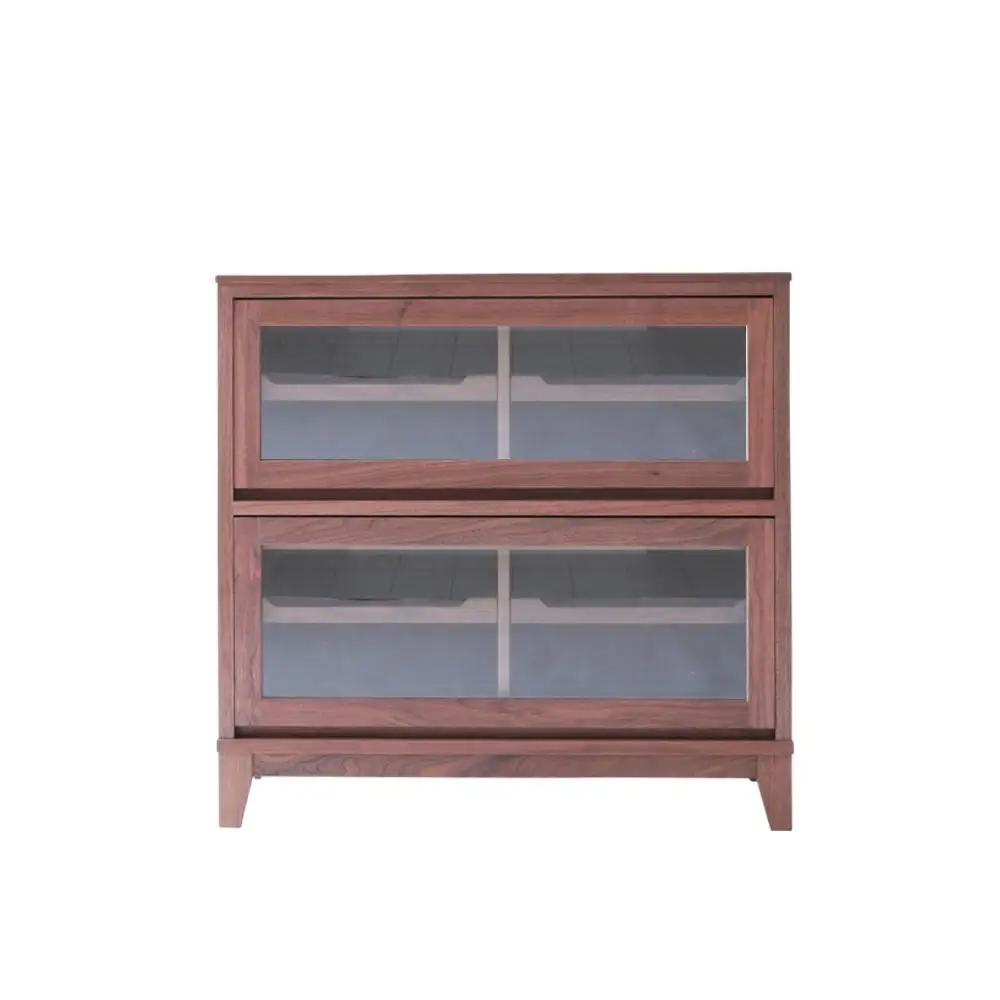 旭川家具 山室家具製作所 ココ キャビネット2段 ウォールナット 【 国産 無垢 インテリア 木製 ナチュラル キャビネット 食器棚 キッチンボード 収納 ダイニング キッチン 北海道 】_04588