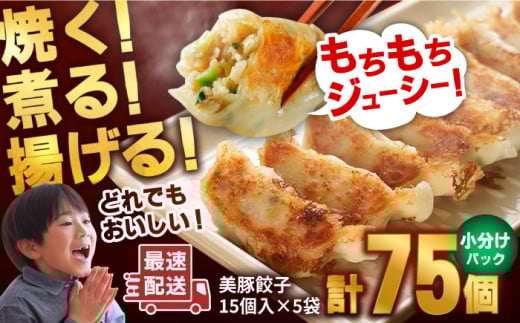 【リピーター続出】【最速配送】美豚餃子15個入×5袋 五島市/長崎フードサービス [PEL003] 冷凍 餃子 飲茶 中華 ぎょうざ ギョウザ