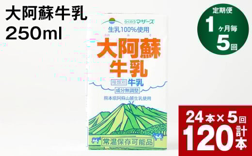 【1ヶ月毎5回定期便】大阿蘇牛乳 250ml 計120本（24本×5回） 計30L