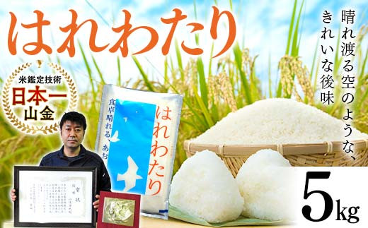 
            【コメ鑑定技術日本一の山金】 はれわたり 5kg （令和6年産） 特A 白米 精米 米 お米 おこめ コメ 東北 青森県 南部町 F21U-343
          