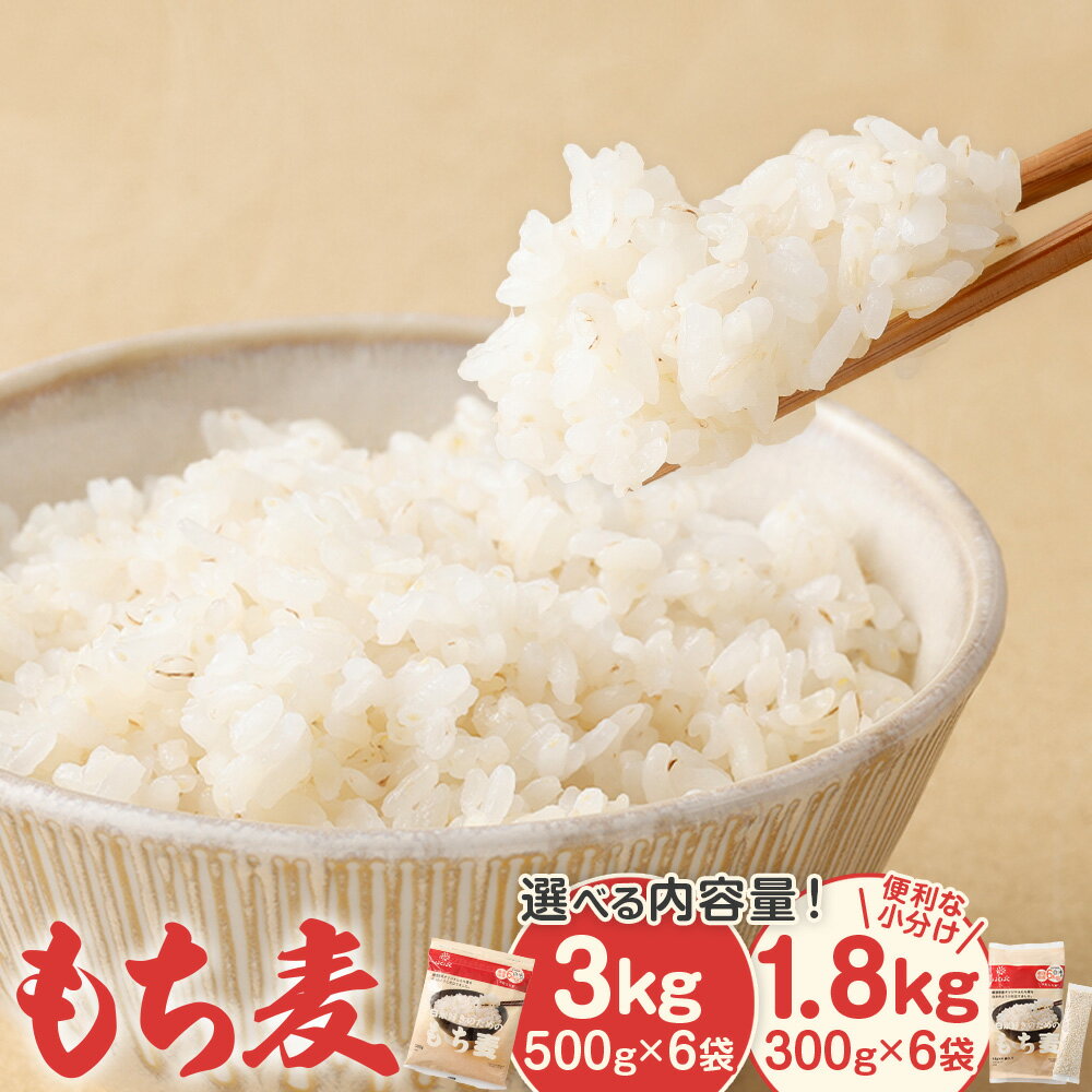 【ふるさと納税】＜選べる内容量＞白米好きのためのもち麦 スタンドパック 計1.8kg（300g（50g×6袋）×6袋） / 計3kg（500g×6袋） もち大麦 穀物 食物繊維 ご飯 ごはん 国産 山梨県 中央市 送料無料
