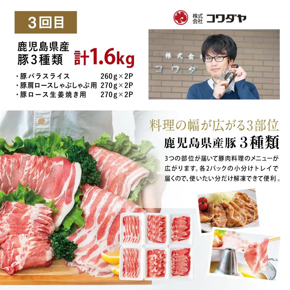 【 定期便 全3回 】 鹿児島県産 便利な牛肉・豚肉定期便 計4.6kg 人気のお肉返礼品を楽しめる 3種類 こま切れ 切落し 切り落とし 鹿児島県産 ブランド牛 牛肉 豚肉 しゃぶしゃぶ ロース 肩