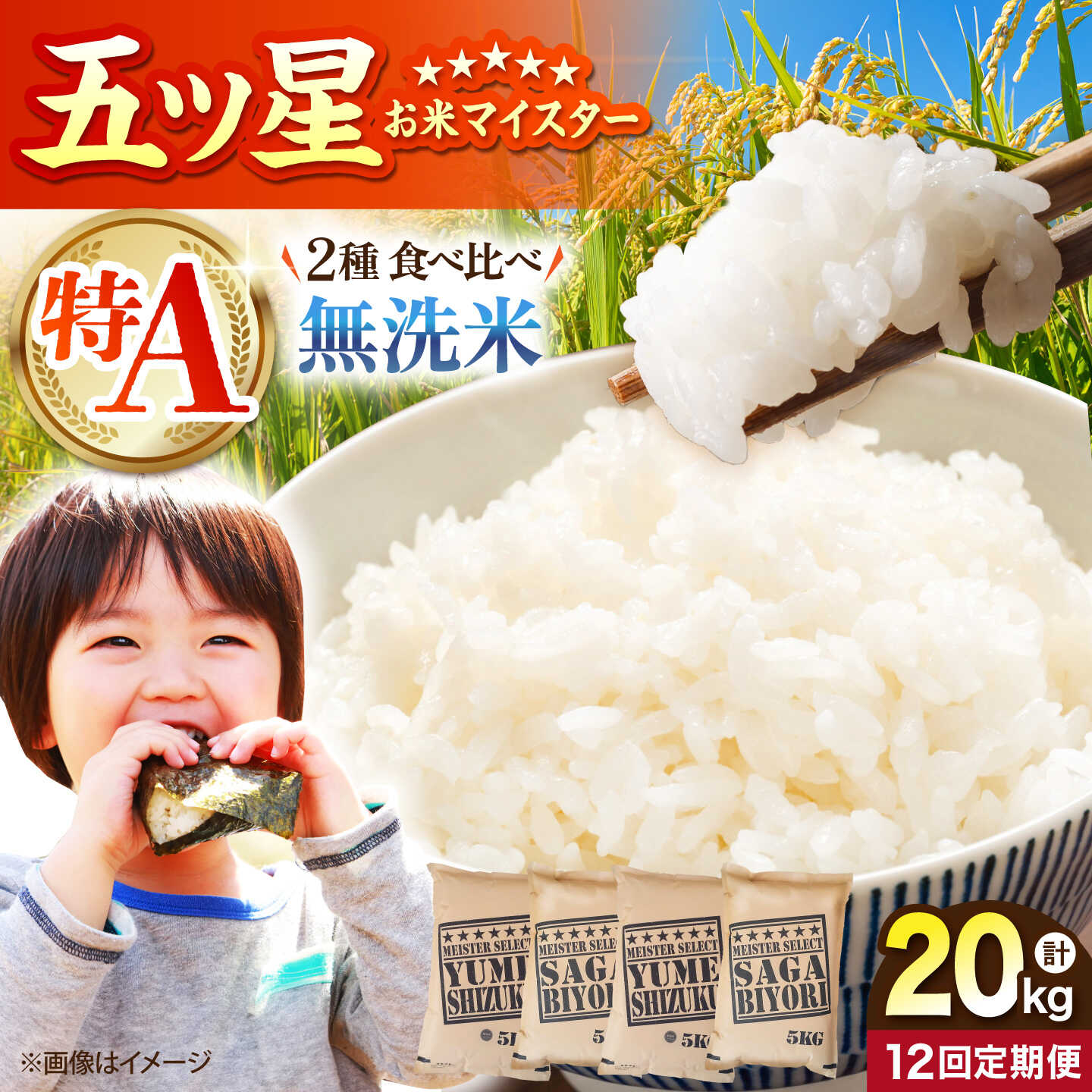 【ふるさと納税】【全12回定期便】 無洗米 食べ比べ さがびより・夢しずく 20kg（各5kg×2袋）【五つ星お米マイスター厳選】特A米 特A評価[HBL154]
