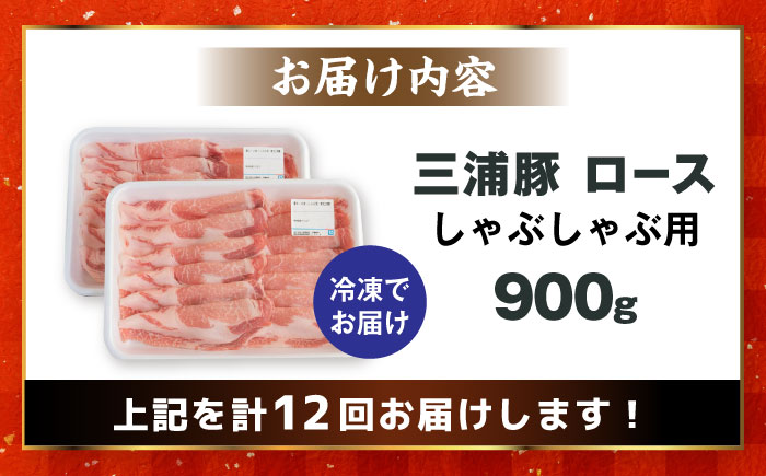 【12回定期便】 三浦豚 豚肉 ロース900ｇ（しゃぶしゃぶ用）/ ブランド豚 国産 ポーク しゃぶしゃぶ 恵那市 / あづま精肉店 [AUDL017]