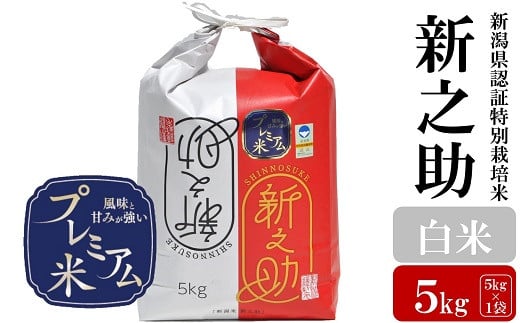 【令和6年産新米】甘味の強いプレミアム米 新潟県認証特別栽培米 新之助 白米 5kg[Y0358]